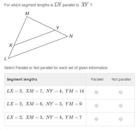 Help For Which Segment Lengths Is Ln Parallel To Xy Select Parallel