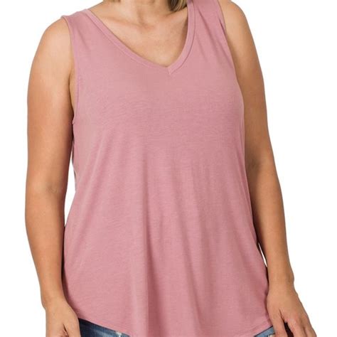 Zenana Outfitters Tops New Zenana Light Rose Plus Size Vneck Tank