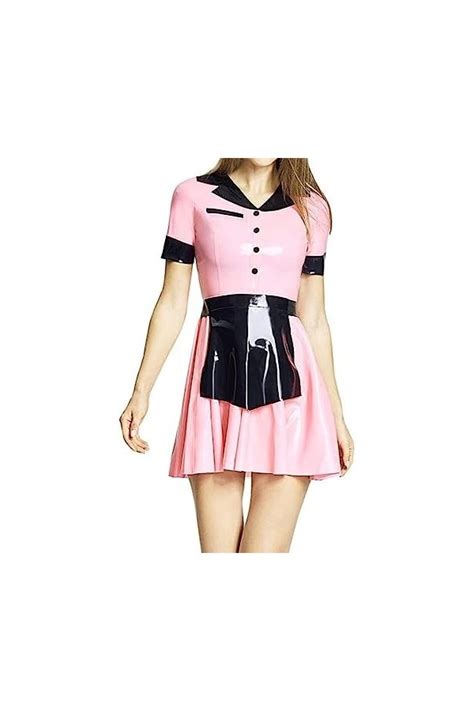 IDOBLO Uniforme De Femme De Chambre Sexy En Latex Rose Et Noir Avec