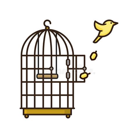 Canary Bird Escaping From Birdcage Isolated Vector Illustration Stock