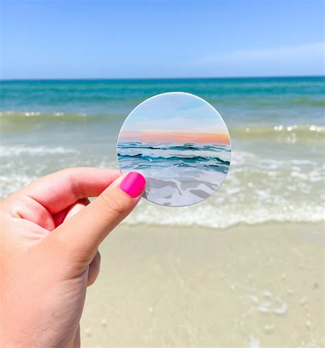 Ocean Sunset Circle Sticker Waterproof Aesthetic Sticker Etsy