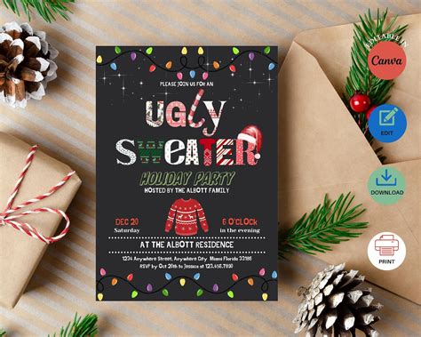 Ugly Sweater Party Invitation Template Christmas Ugly Sweater Invite