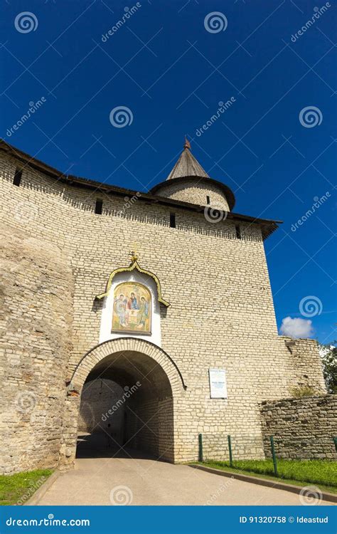 View On Old Pskov Kremlin Wall With Gate Stock Photo Image Of Krom