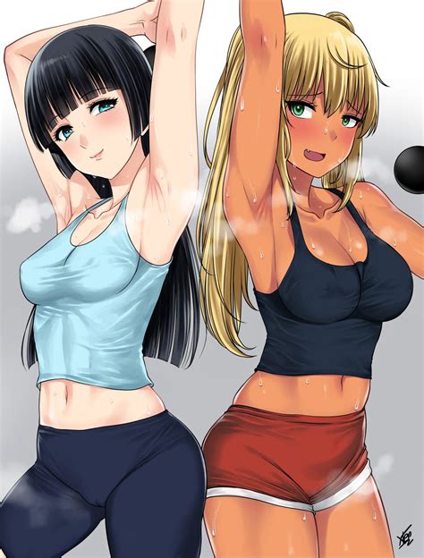 Sakura Hibiki And Souryuuin Akemi Dumbbell Nan Kilo Moteru Drawn By