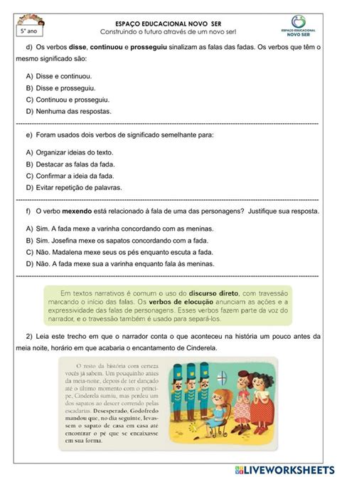 Discurso Direto E Indireto Exercise Workbook School Subjects