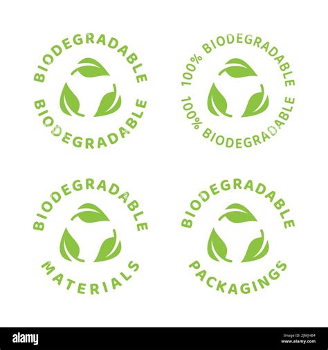 Biodegradable Label In Green With Leaf And Circle Eco Packaging Recyclable Symbol Stock Vector