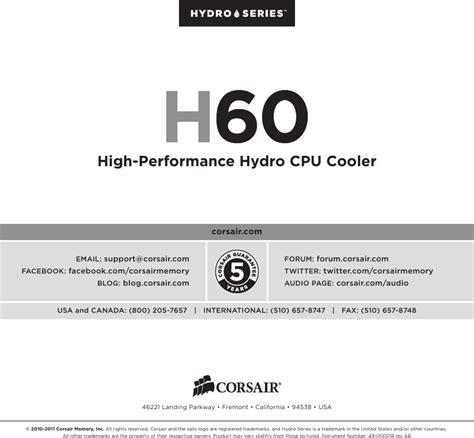 Corsair Hydro H60 Installation Manual ManualsLib Makes It Easy To Find ...