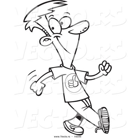 Vector of a Cartoon Boy Walking with a Good Attitude - Outlined ...