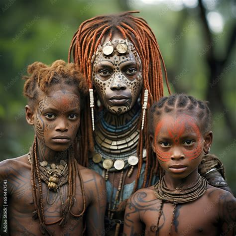 Ethnic groups of Africa. Family portrait an African tribe, half naked