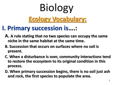 Biology Ecology Vocabulary I Primary Succession Is Ppt Download