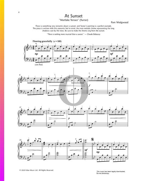 At Sunset Pam Wedgwood Piano Sheet Music Oktav