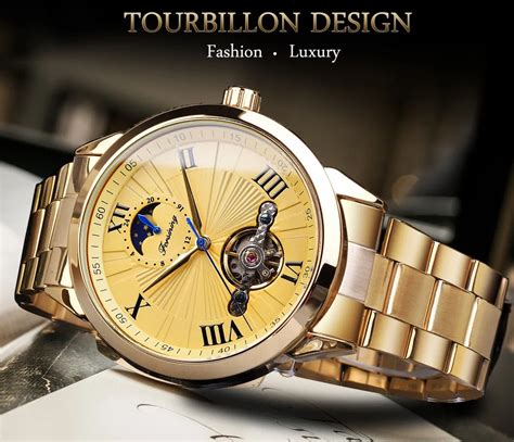 Forsining Golden Men Reloj De Pulsera Mec Nico Dial D Tourbillon