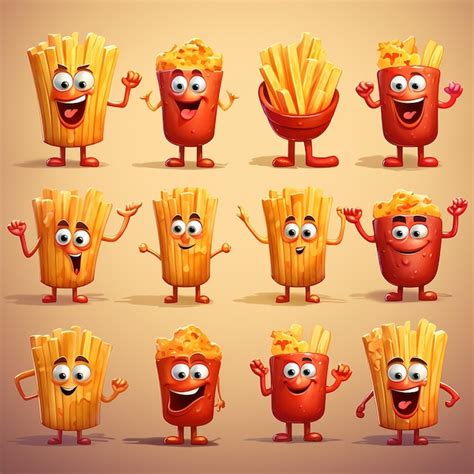 Premium Photo Cartoon French Fries Mascot Set