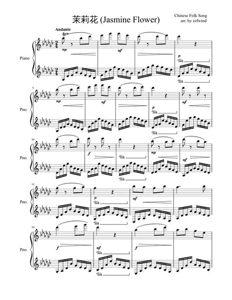 茉莉花jasmineflower Sheet Music For Piano Solo Easy