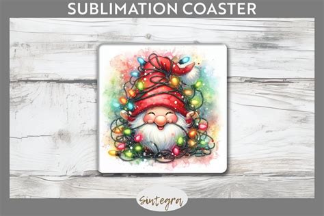 Christmas Gnome V8 Entangled In Lights Square Coaster PNG