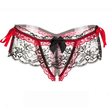 Aliexpress Buy Open Crotch Bow Thong Lingerie G String Sexy Lace Crotchless Panties Women