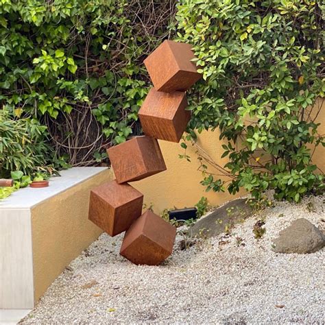 Outdoor Garden Corten Steel Cube Sculpture Professional Custom