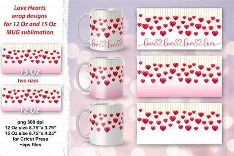 Love Heart Sublimation Mug Wrap Sublimation Valentines Day