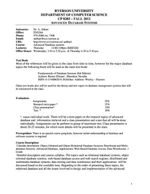 Fillable Online Scs Ryerson CPS213 F2005 Course Management Form Scs