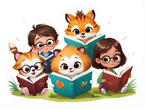 Cute Animals Reading Books Graphic by A.I Illustration and Graphics · Creative Fabrica