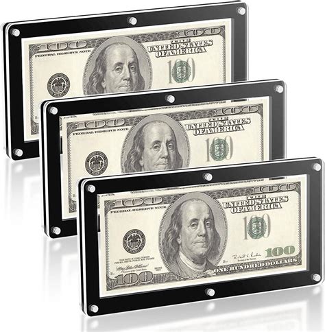 Currency Display Frame 3 Pieces Clear Acrylic Dollar Bill