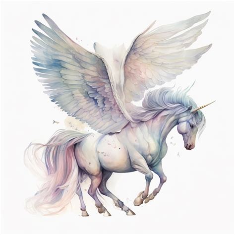 Premium Ai Image Painting Of A White Unicorn With Wings And A Pink