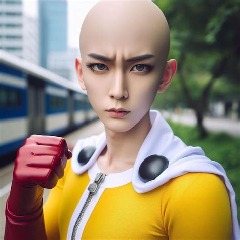 Premium AI Image | A bald asian superhero cosplay