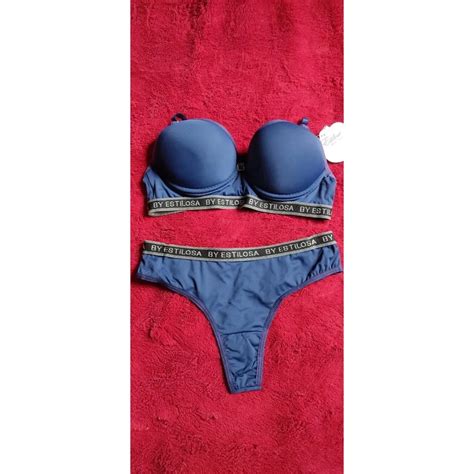 Conjunto Lingerie Renda Luxo Calcinha E Sutiã Bojo Azul Submarino