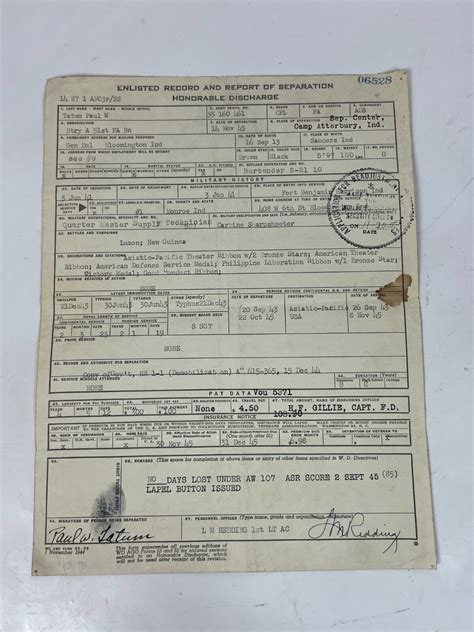 Antique United States Army Wwii Ww Honorable Discharge Papers