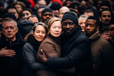 Premium Photo Portrait Of A Diverse Group Hugging In Solidarity