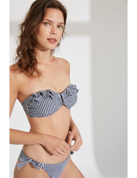 Bikini Bandeau De Cuadritos Vichy Blanco Y Negro Ysabel Mora