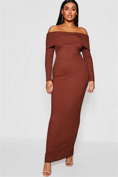 Plus Jumbo Rib Off The Shoulder Maxi Dress Boohoo Maxi Dress Plus