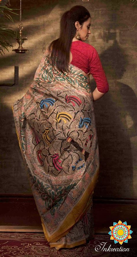 Madhubani Hand Painted Pure Tussar Silk Sari With Blouse Piece Unique