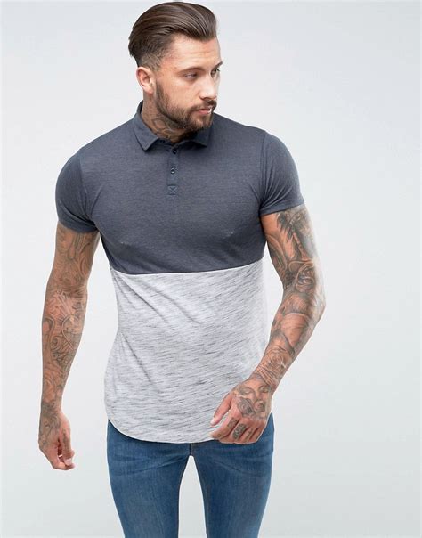 Asos Longline Polo Shirt In Mixed Textured Fabric With Curved Hem Gr