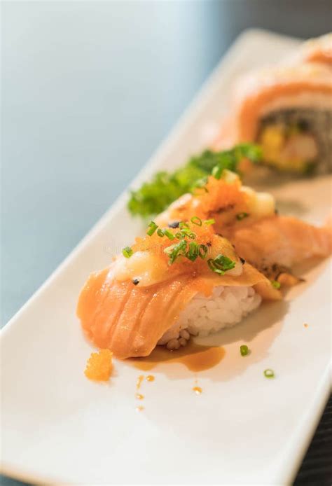 Salmon Burned Cheese Maki Stock Photo Image Of Asia 89111982