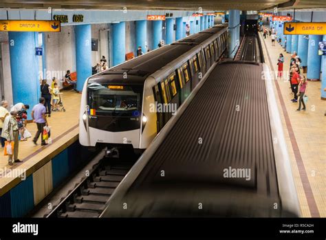 September Bucharest Romania Train Arriving At Obor Subway