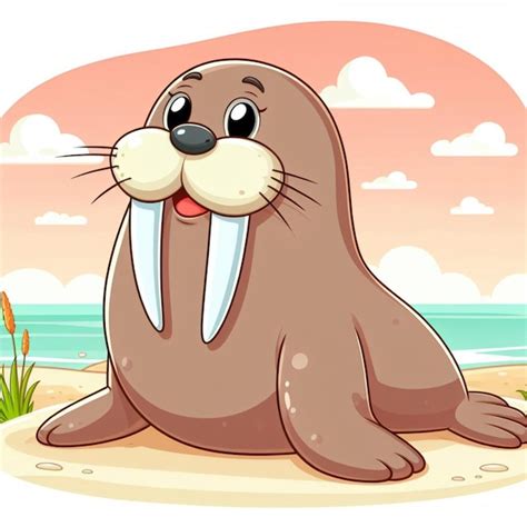 Premium Vector Cute Walrus Vector Cartoon Illustration