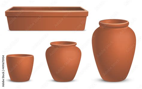 Set Of Brown Clay Pots Stock Vector Adobe Stock