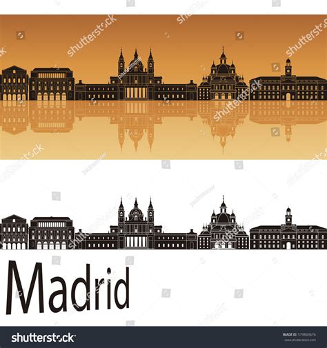 Madrid V2 Skyline Orange Background Editable Stock Vector (Royalty Free) 579843676 | Shutterstock