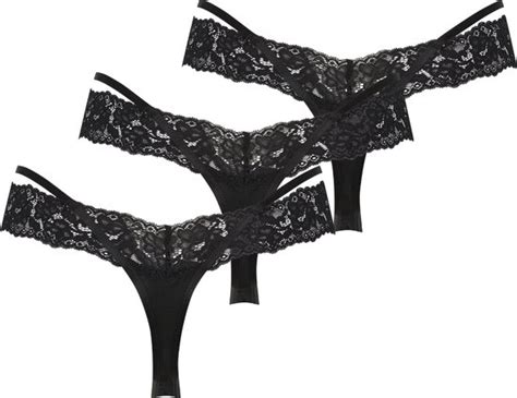 Hunkemöller Dames Lingerie pack extra lage v string Elliena Zwart maat L bol