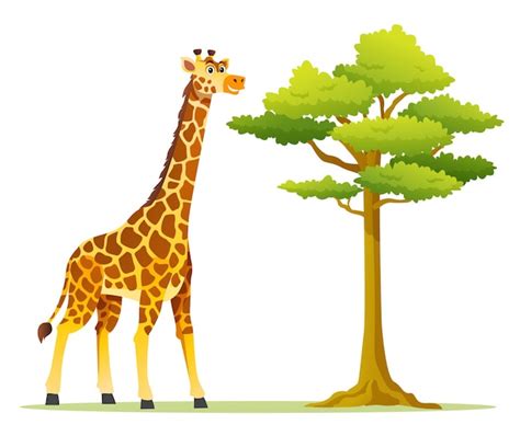 Premium Vector Giraffe With Tree Cartoon Illustration