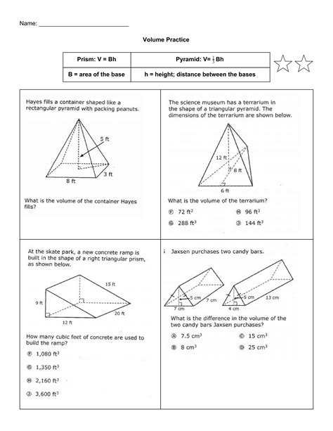 Volume Of Prisms And Pyramids Worksheets