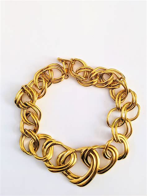 Signed Napier Gold Tone Large Link Chain Necklace Vintage Etsy