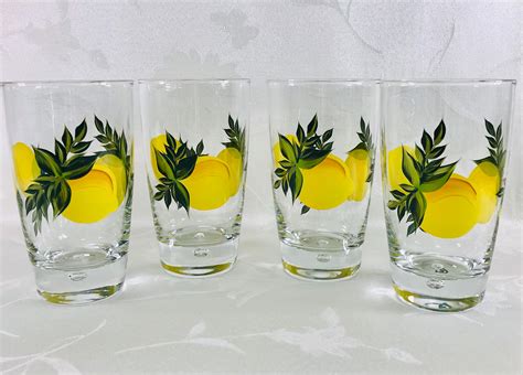 Lemons Beverage Glasses Glasses With Lemons Drinking Etsy