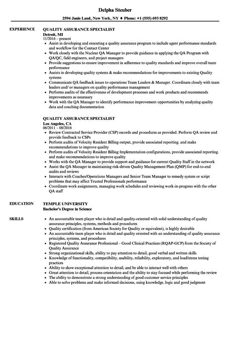 Quality Assurance Specialist Resume Samples Velvet Jobs