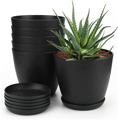 Casewin Pack Cm Black Plastic Plant Pots With Drainage Saucers