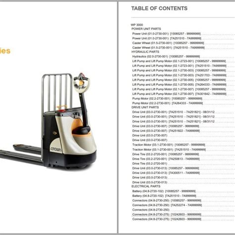 Crown Pallet WP 3200 Parts Catalog Service Manual