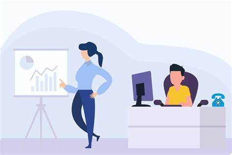 Premium Vector A Woman Standing In Front Of A Desk With A Graph On It