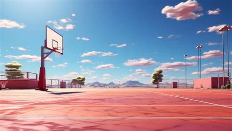 Premium AI Image | surreal pink basketball court and pink clouds