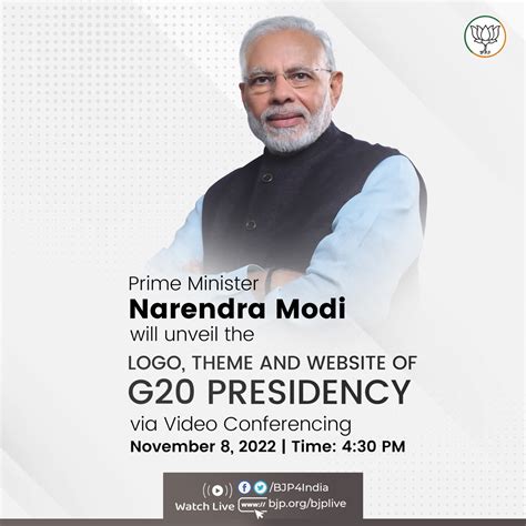 Pm Shri Narendra Modi Will Unveil Logo Theme And Website Of G20 Presidency On November 8